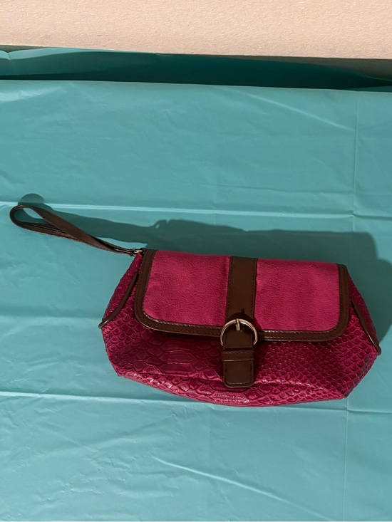 Elizabeth Arden Handbags - Elizabeth Arden Fuchsia Clutch Wristlet with Brown Trim
